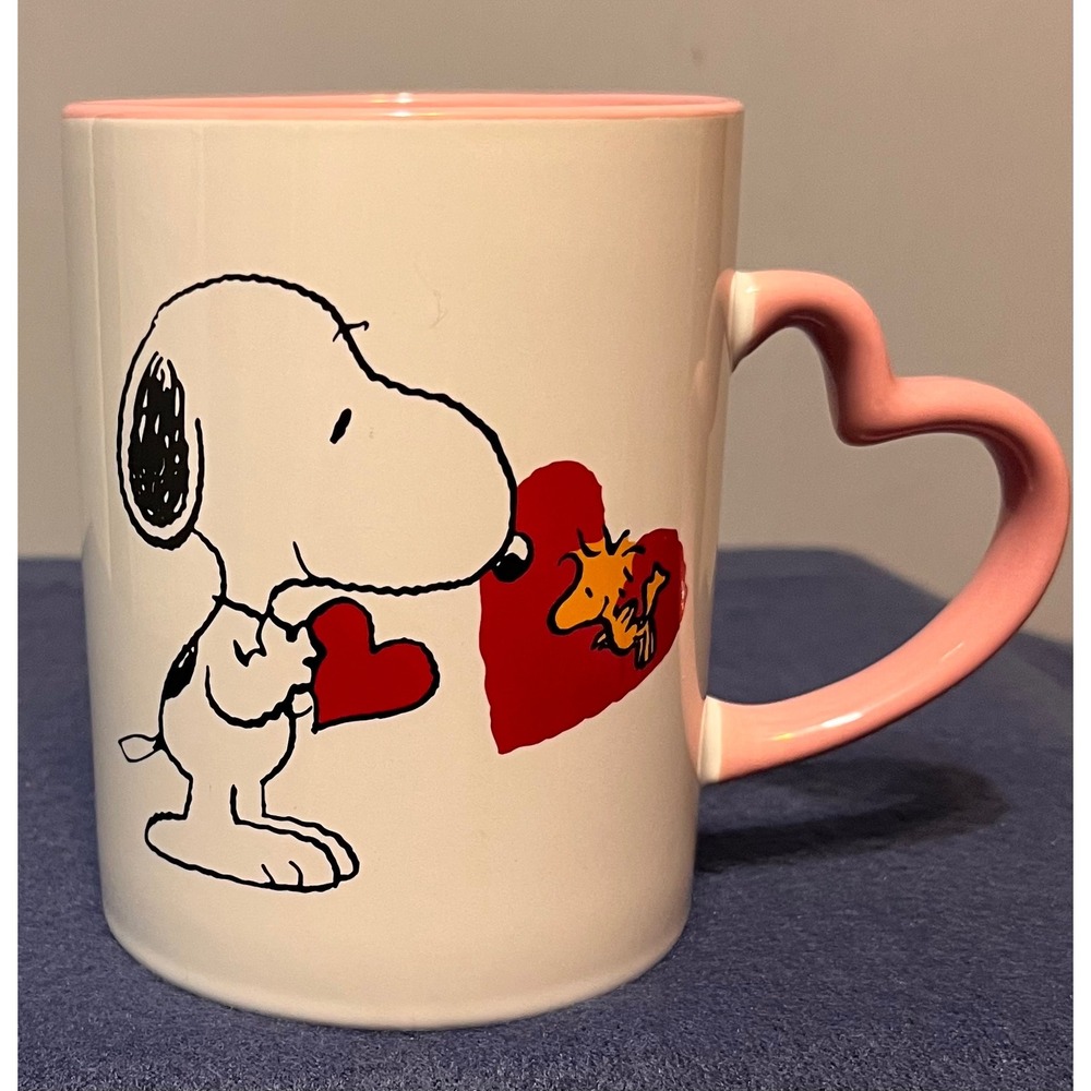 Peanuts Snoopy Woodstock Heart Handle Coffee Mug Pink White Zrike Brands